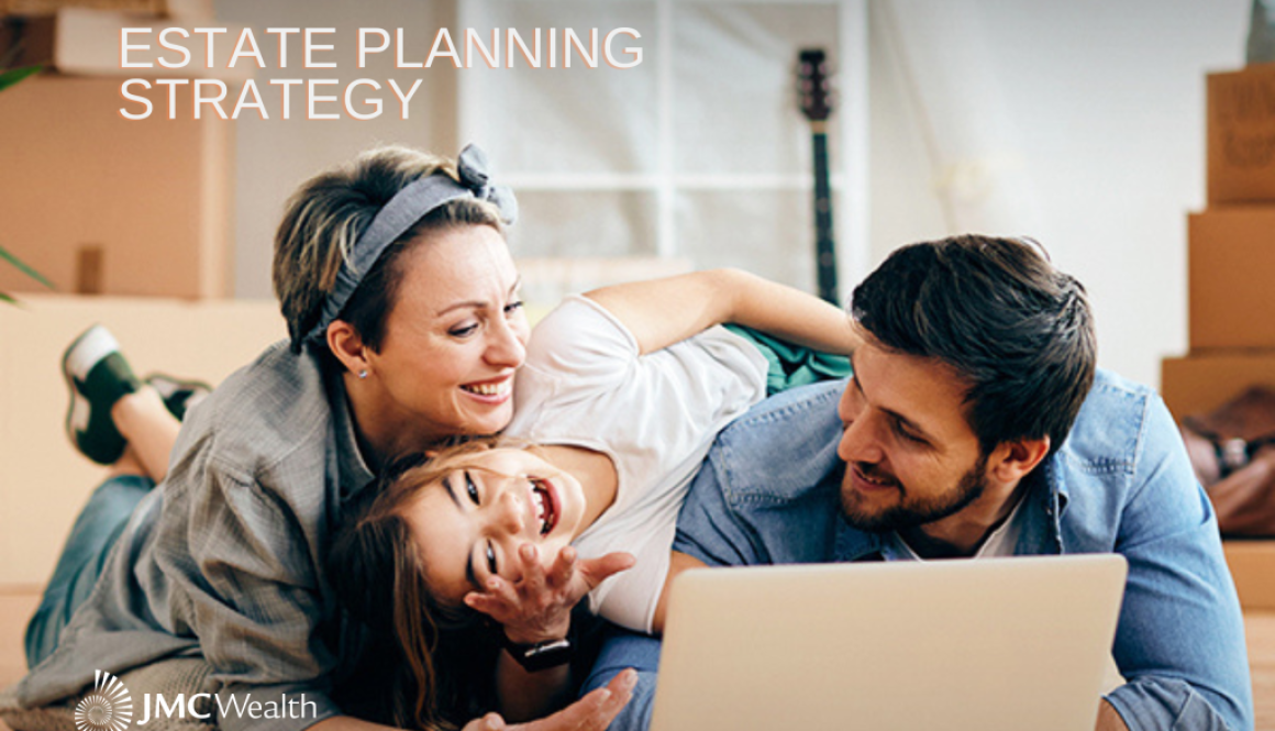 Couple and child at laptop working on estate strategy